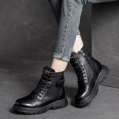 Women Retro Leather Flat Thick Soled Casual Boots Newgew Shoes