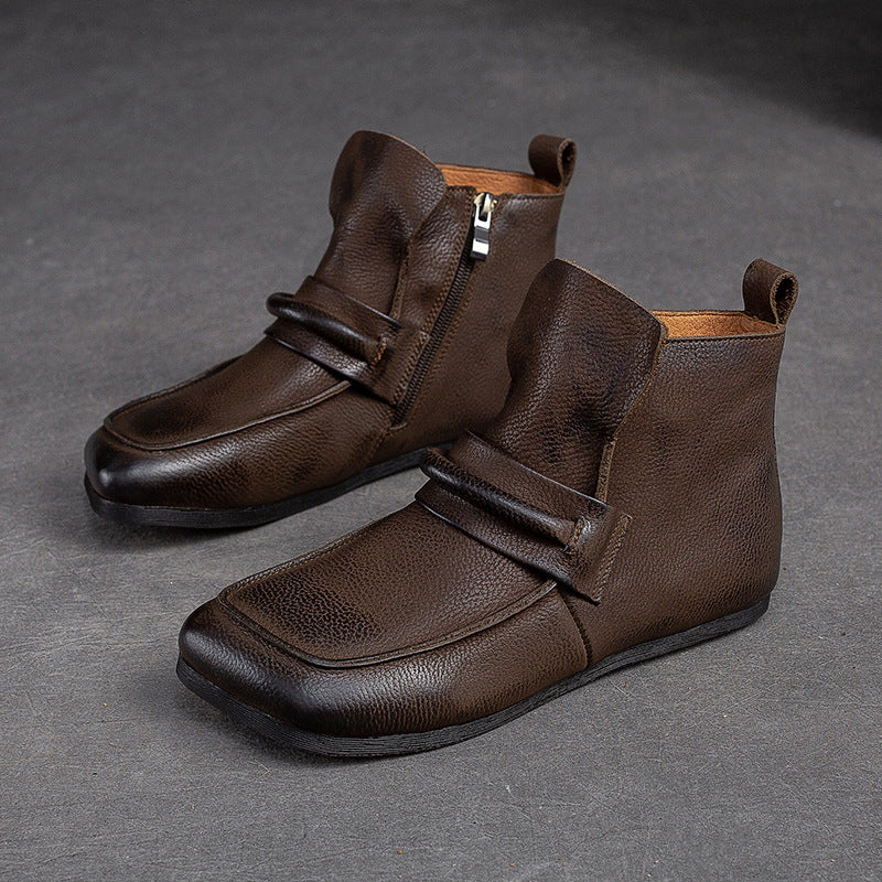 Women Retro Casual Leather Minimalist Flat Ankle Boots Newgew Shoes