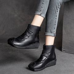 Women Retro Cowhide Low Wedge Casual Boots Newgew Shoes