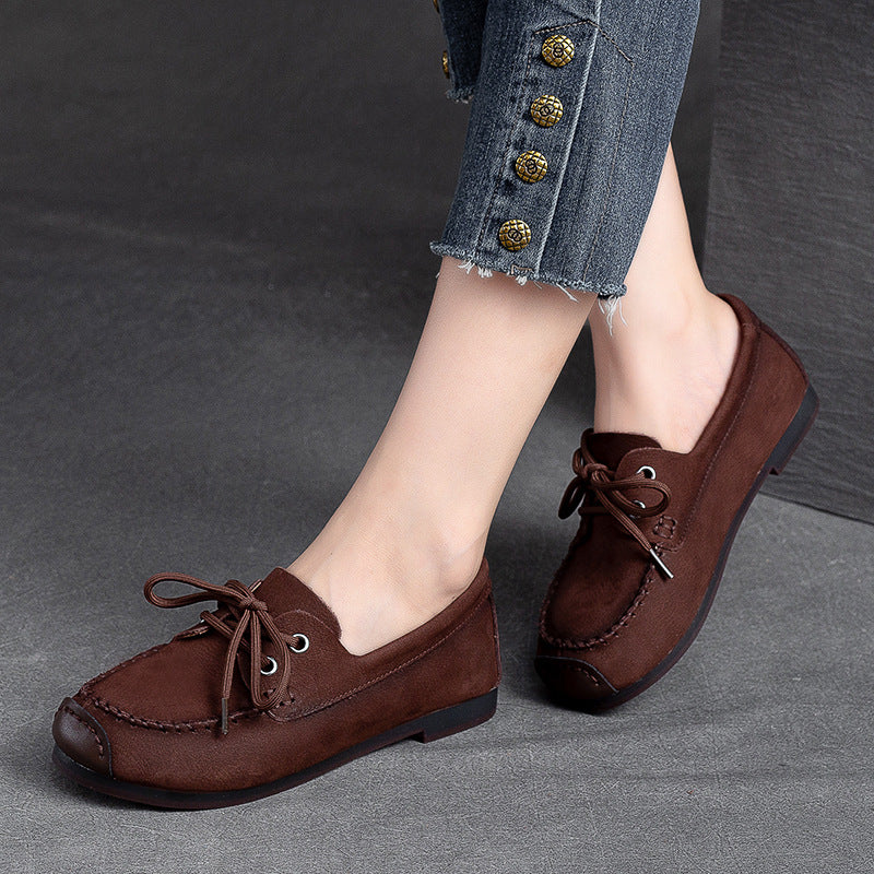 Women Retro Suede Leather Flat Casual Shoes Newgew Shoes