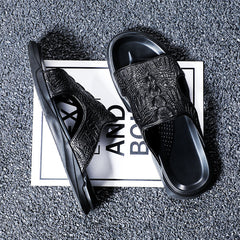 Men Crocodile Casual Black Slides Sandals Newgew Shoes