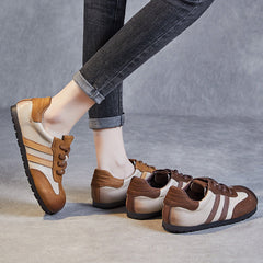Women Handmade Retro Leather Flat Casual Training Shoes Newgew Shoes