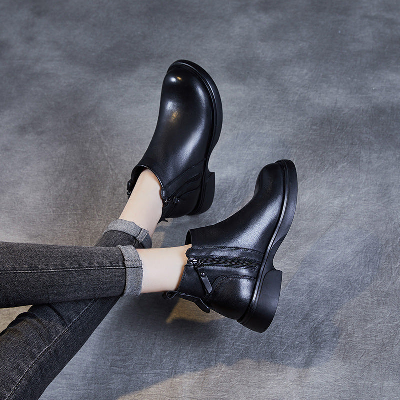 Women Minimalist Leather Double Side Zippers Ankle Boots Newgew Shoes