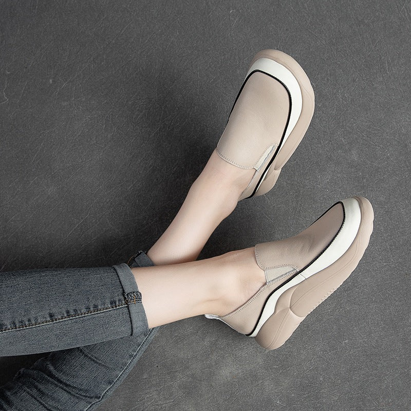 Women Retro Leather Thick Sole Casual Shoes Newgew Shoes