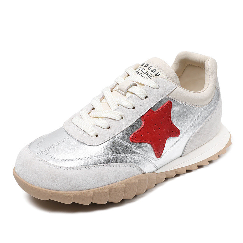 Women Retro Patchwork Leather Casual Training Shoes Newgew Shoes
