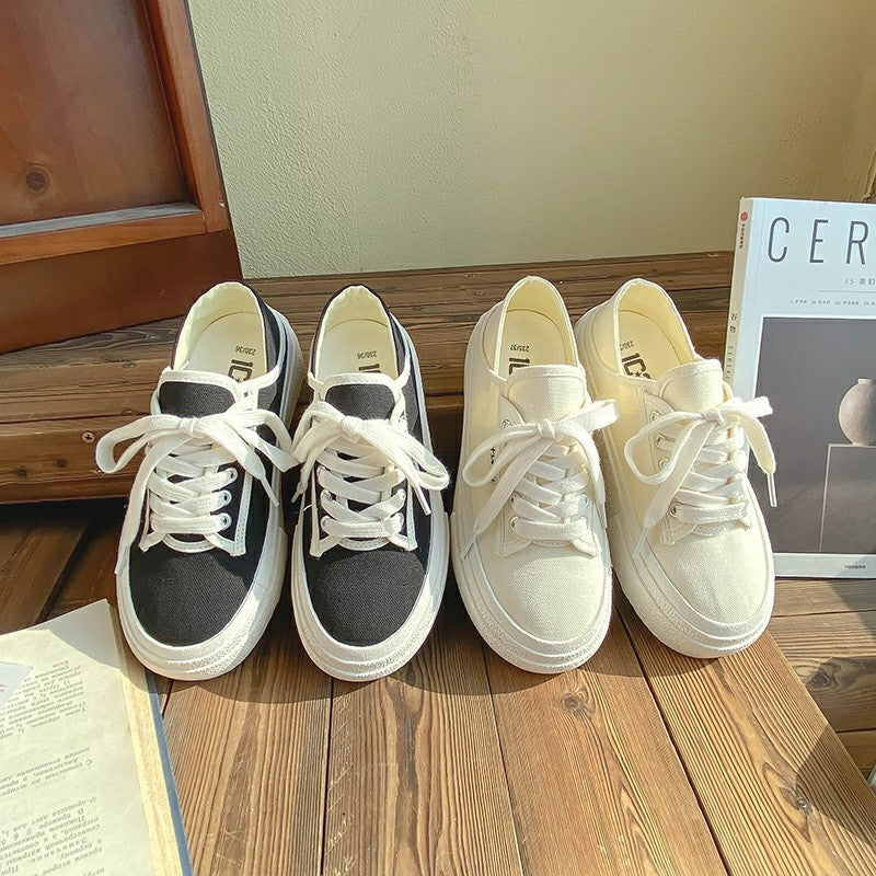 Women's Step On Two Wear Platform White Canvas Shoes Newgew