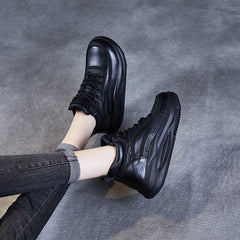 Women Retro Leather High-Top Thick Soled Casual Shoes Newgew Shoes