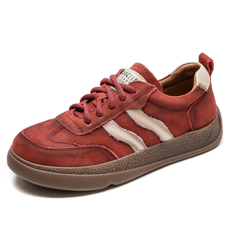 Women Retro Patchwork Leather Comfort Flat Casual Shoes Newgew Shoes