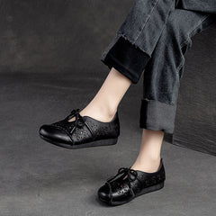 Women Retro Hollow Soft Leather Flat Shoes Newgew Shoes