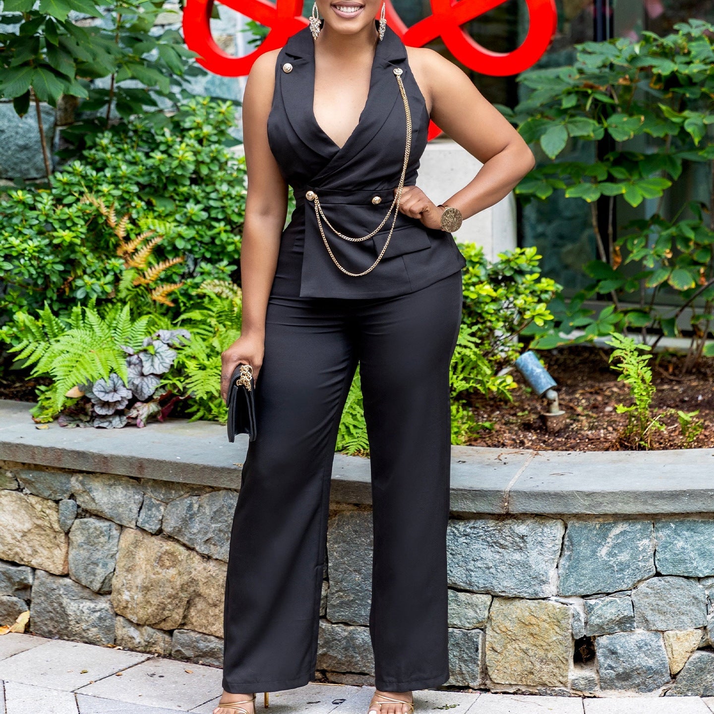 One Piece Ruffled Sleeveless Business Jumpsuit Newgew