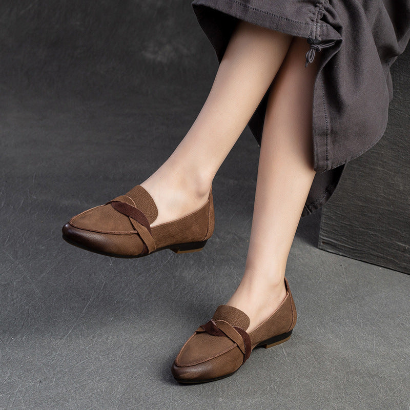 Women Retro Minimalist Leather Pointed Toe Casual Shoes Newgew Shoes