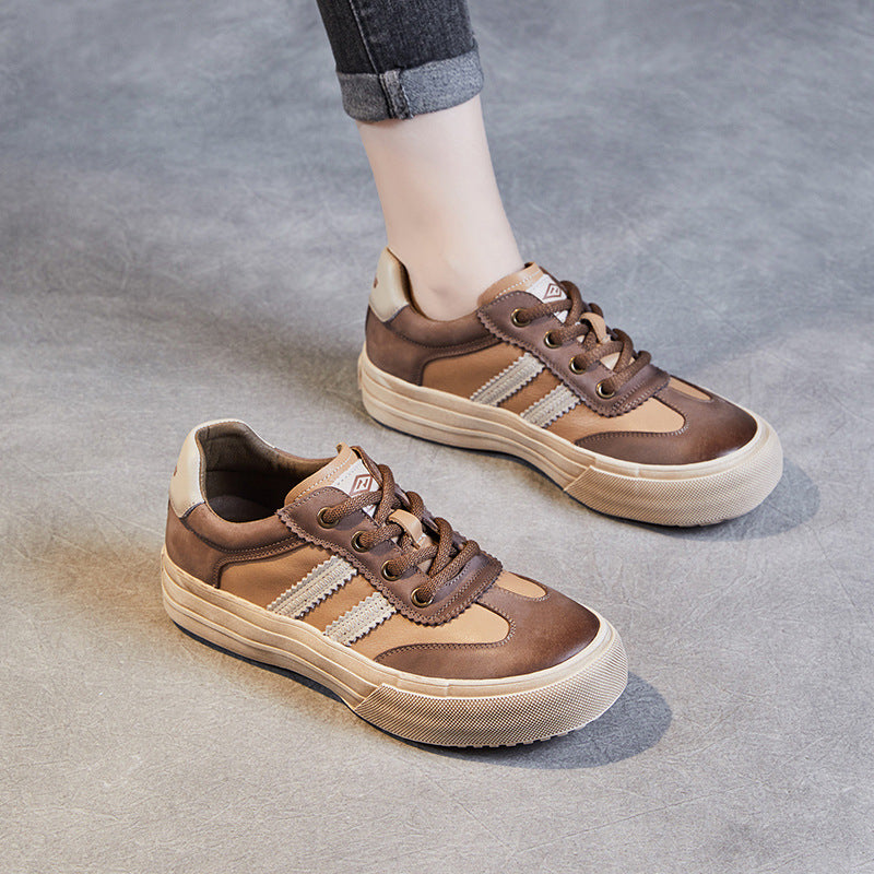 Women Handmade Color Matching Leather Casual Training Shoes Newgew Shoes