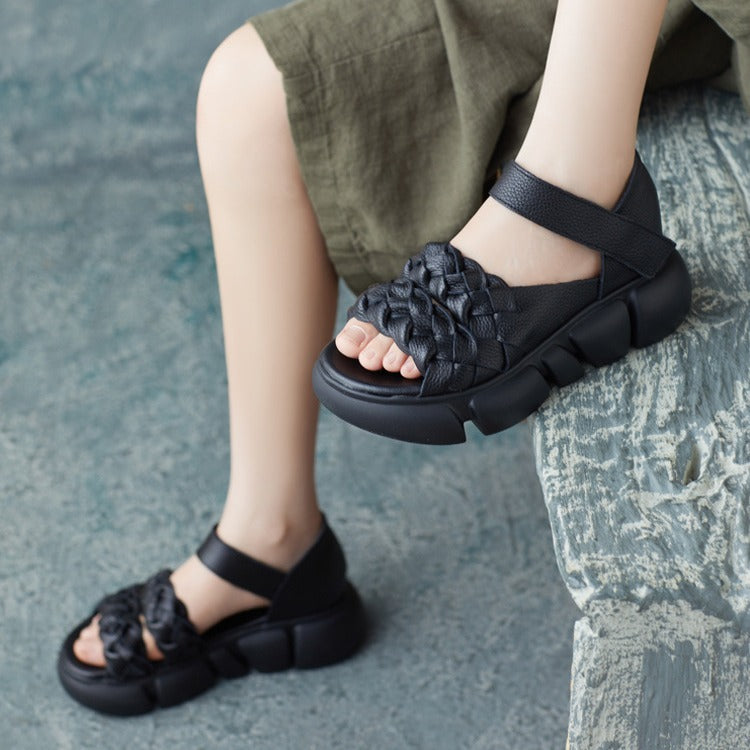 Women Retro Handmade Plaited Leather Summer Sandals Newgew Shoes