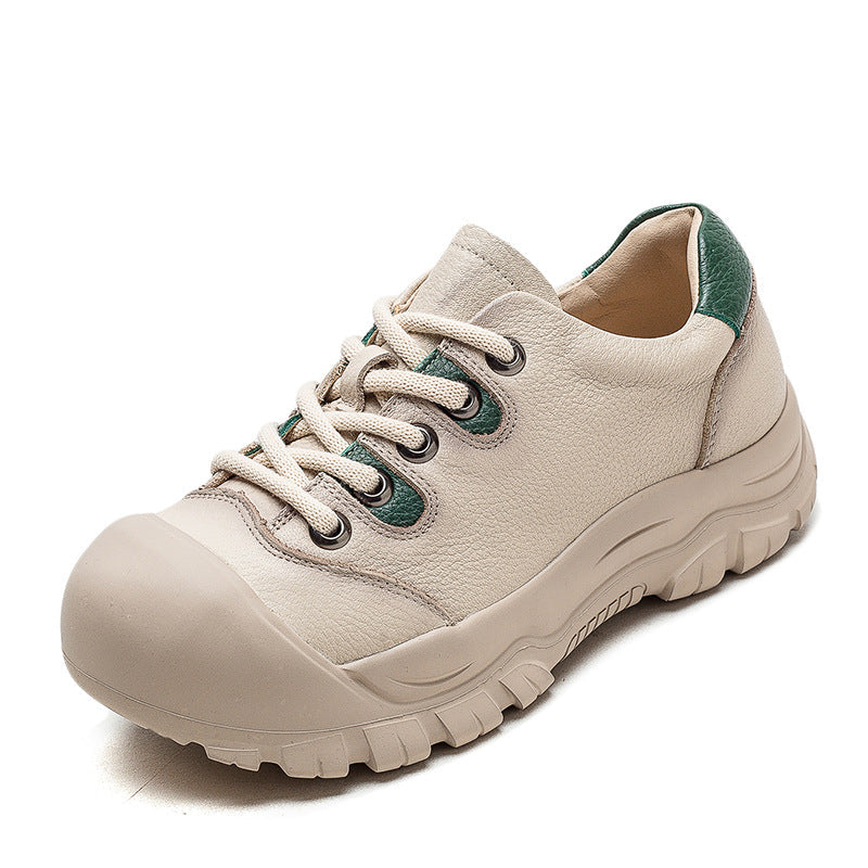 Women Retro Minimalist Leather Round Head Casual Shoes Newgew Shoes