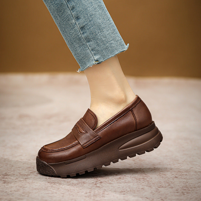 Women Retro Leather Casual Platform Loafers Newgew Shoes