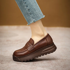 Women Retro Leather Casual Platform Loafers Newgew Shoes