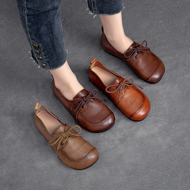 Women Retro Soft Leather Flat Casual Shoes Newgew Shoes