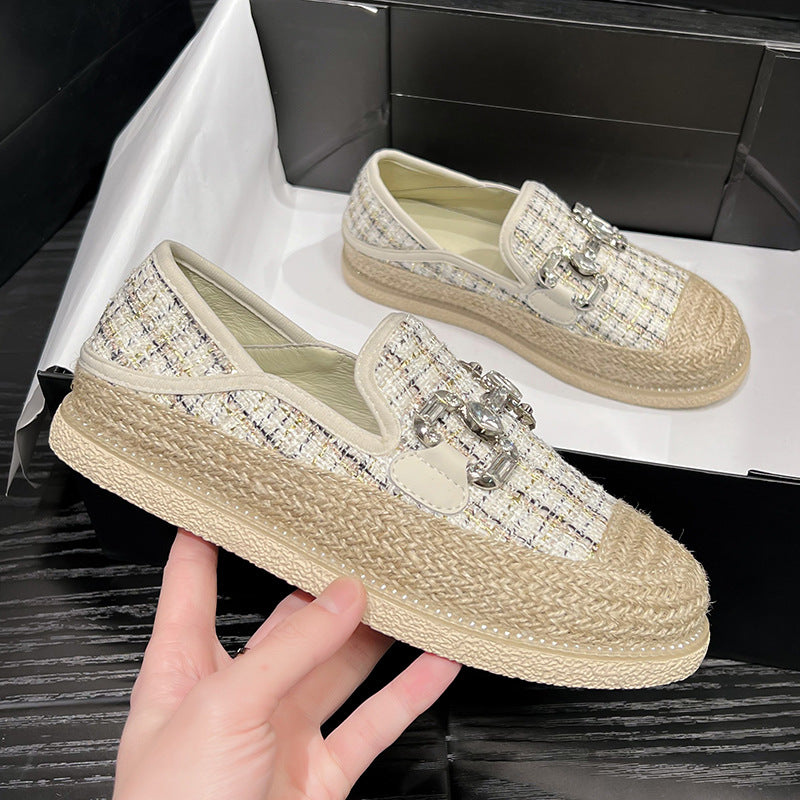 Women's Woven Flat Cloth Platform Slip-on Lofter Canvas Shoes Newgew