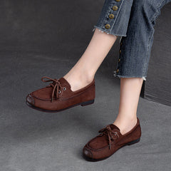 Women Retro Suede Leather Flat Casual Shoes Newgew Shoes