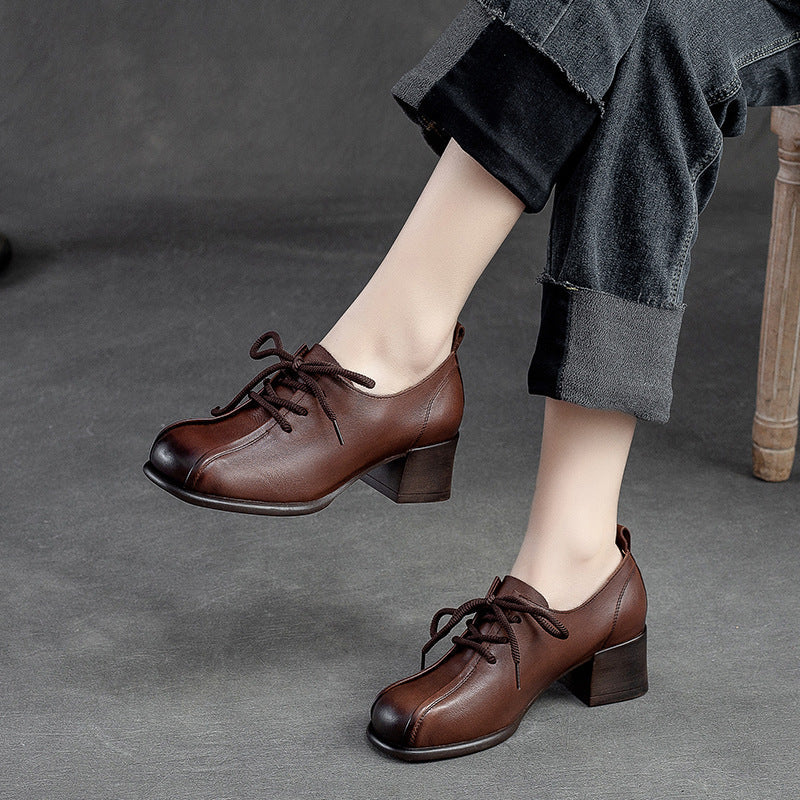 Women Soft Leather Minimalist Chunky Heel Casual Shoes Newgew Shoes