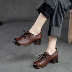 Women Soft Leather Minimalist Chunky Heel Casual Shoes Newgew Shoes