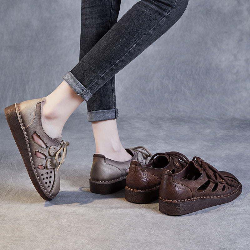 Women Minimalist Summer Hollow Leather Flat Casual Shoes Newgew Shoes