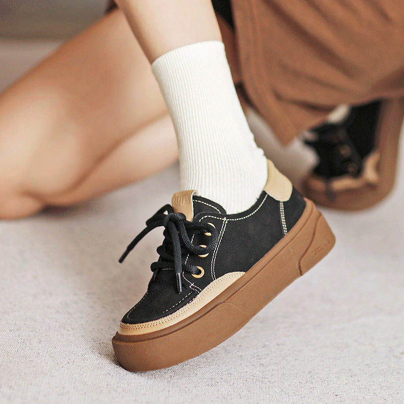 Women Retro Patchwork Leather Flat Casual Shoes Newgew Shoes