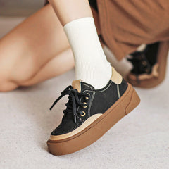 Women Retro Patchwork Leather Flat Casual Shoes Newgew Shoes