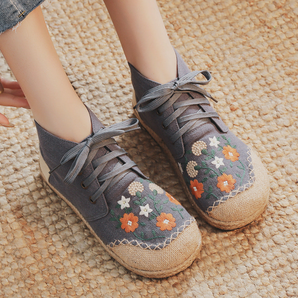 Linen Ethnic Style Middle Top Stitching Canvas Shoes Newgew