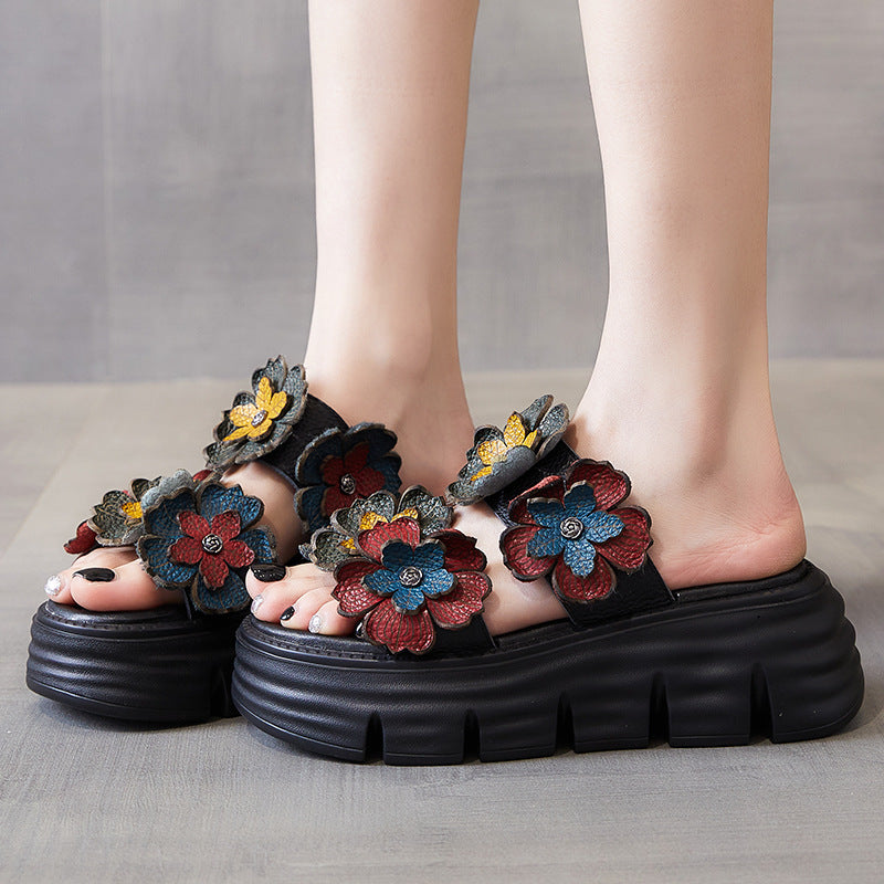 Women Leather Soft Casual Platform Slides Newgew Shoes