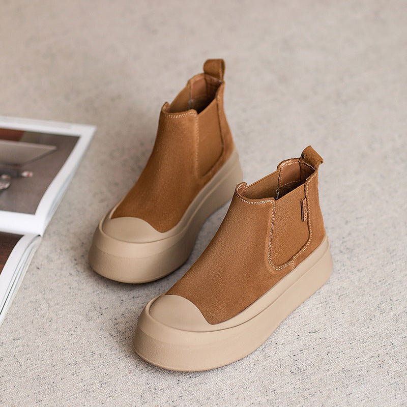Women Retro Casual Leather Flat Ankle Boots Newgew Shoes