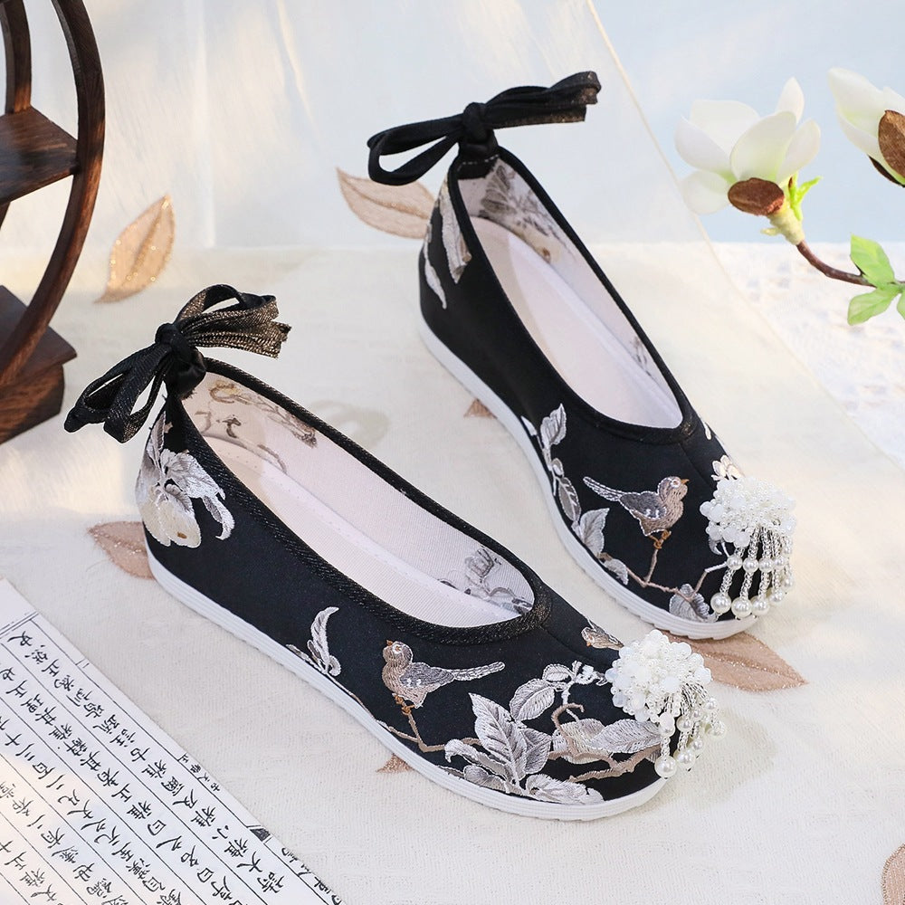 Women's Black Ancient Cloth Style Increased National Canvas Shoes Newgew