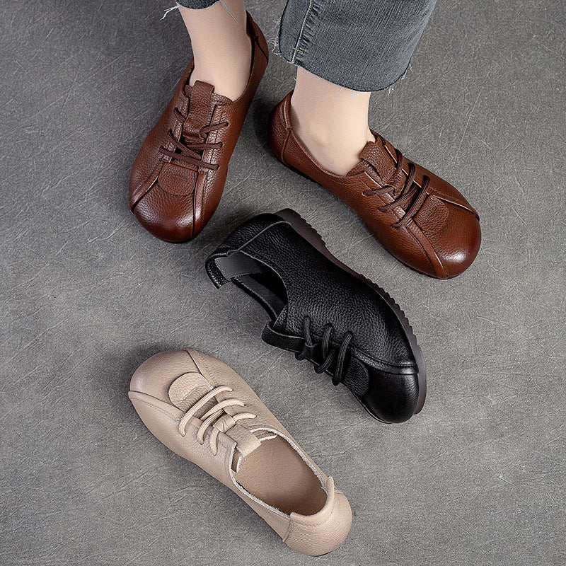 Women Retro Soft Leather Flat Casual Shoes Newgew Shoes
