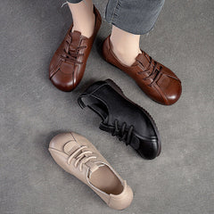 Women Retro Soft Leather Flat Casual Shoes Newgew Shoes