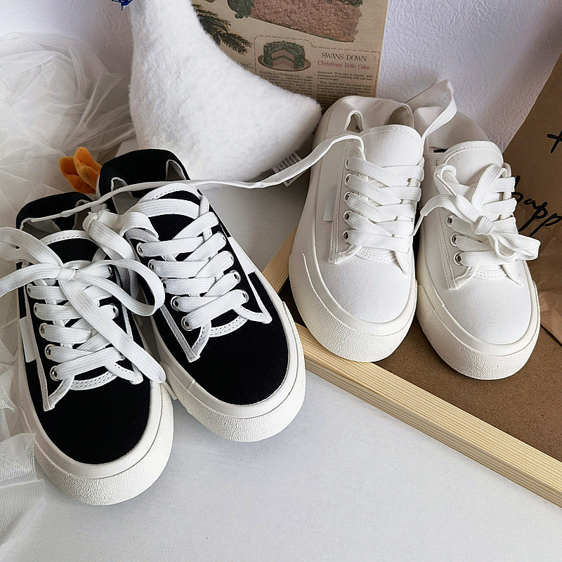 Women's Summer Thin Retro Breathable White Wild Canvas Shoes Newgew