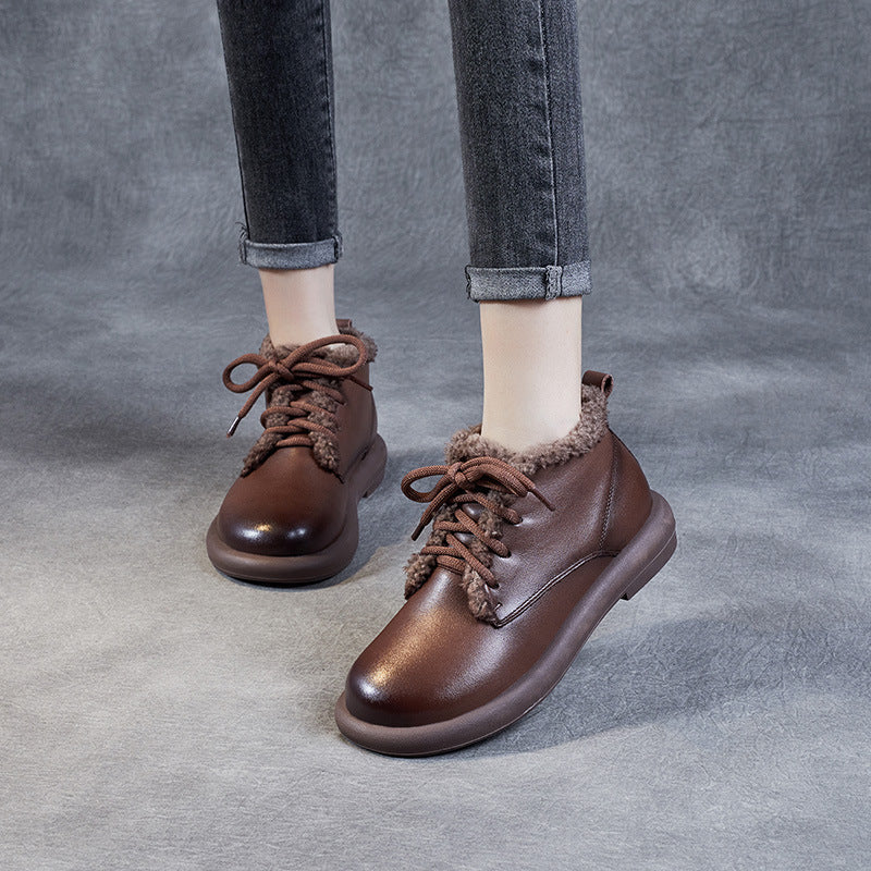 Women Retro Minimalist Furred Winter Casual Shoes Newgew Shoes