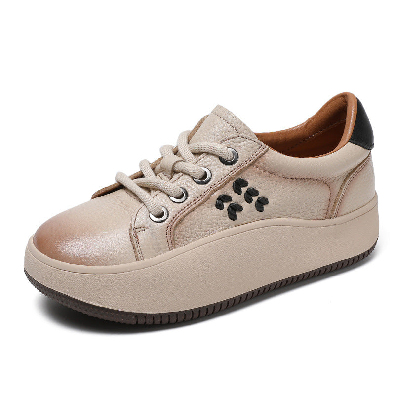 Women Casual Lace Up Cowhide Thick Soled Shoes Newgew Shoes