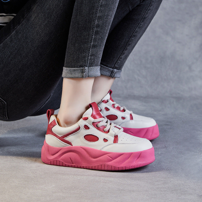 Women Fashion Leather Thick Soled Casual Shoes Newgew Shoes