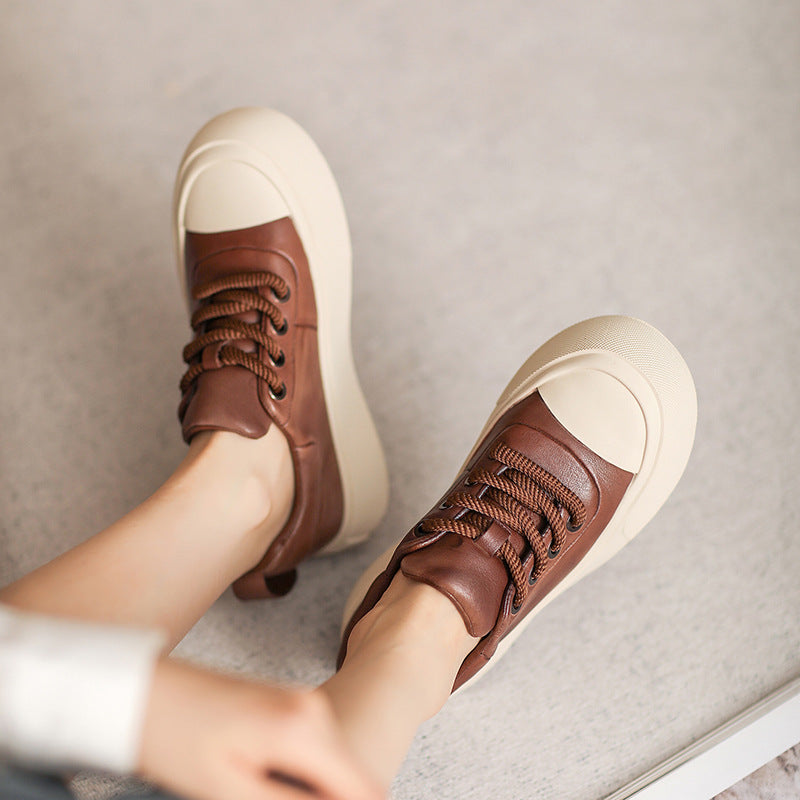 Women Retro Stylish Leather Flat Casual Shoes Newgew Shoes