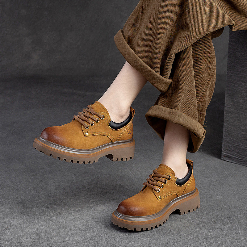 Women Retro Classic Leather Thick Soled Casual Shoes Newgew Shoes