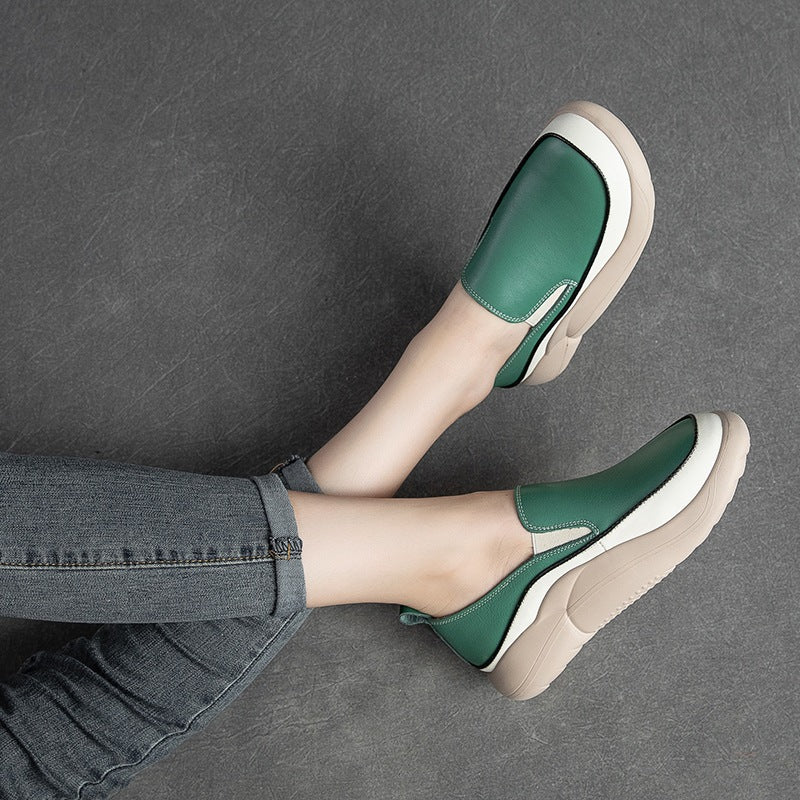 Women Retro Leather Thick Sole Casual Shoes Newgew Shoes