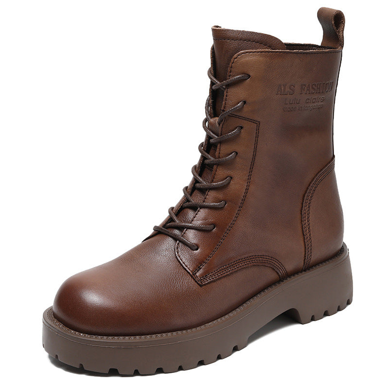 Women Retro Fashion Leather Combat Boots Newgew Shoes