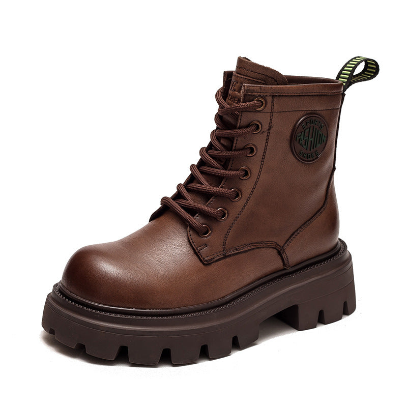 Women Casual Fashion Thick Soled Leather Boots Newgew Shoes