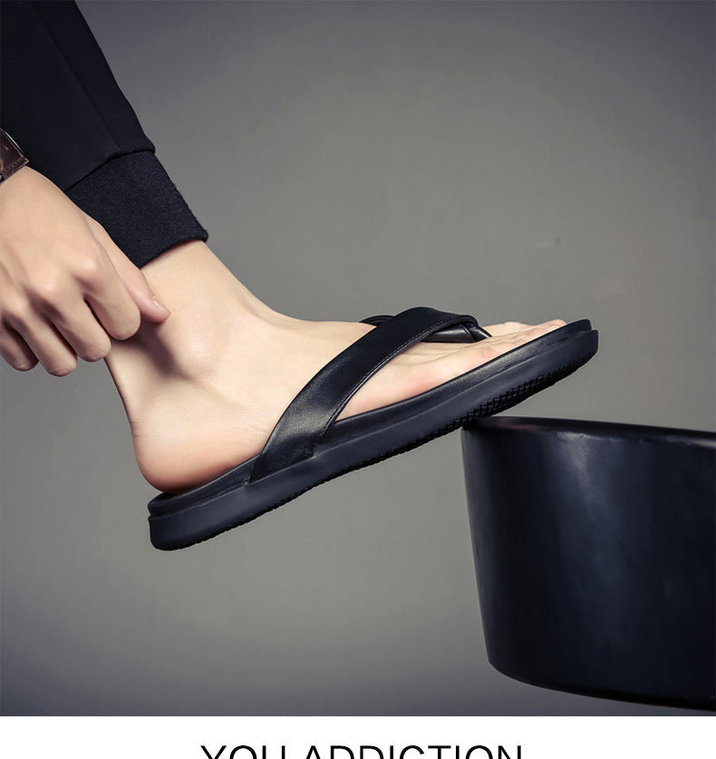 Men Summer Leather Flip-Flops Slide Sandals Newgew Shoes