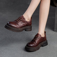 Women Retro Pleated Leather Thick Soled Casual Shoes Newgew Shoes