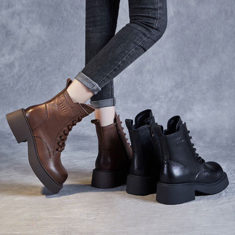 Women Minimalist Soft Leather Thick Soled Boots Newgew Shoes