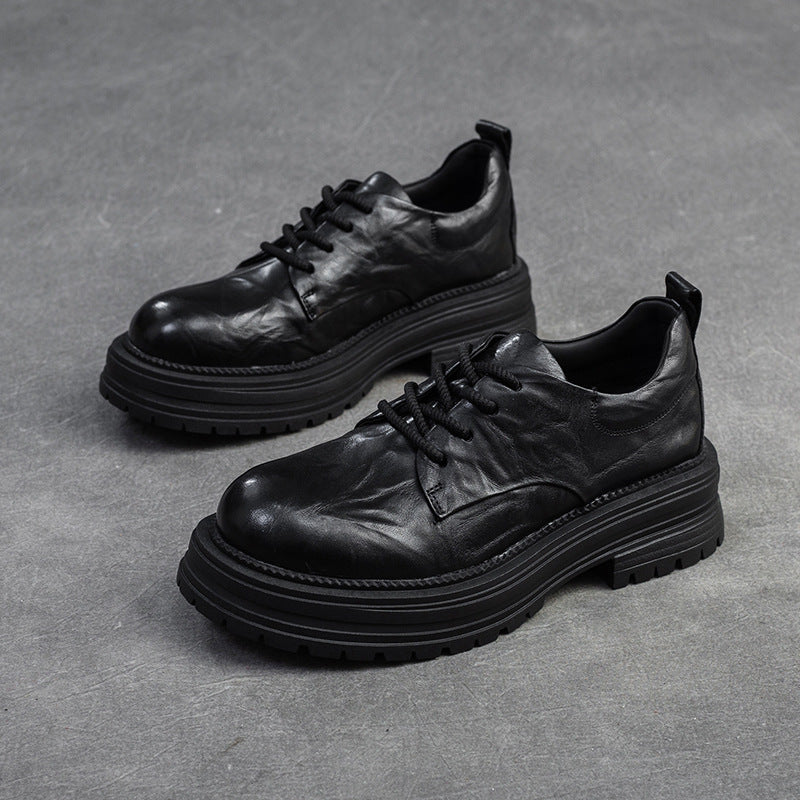 Women Retro Pleated Leather Thick Soled Casual Shoes Newgew Shoes
