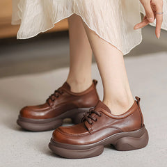 Women Retro Thick Soled Leather Casual Shoes Newgew Shoes