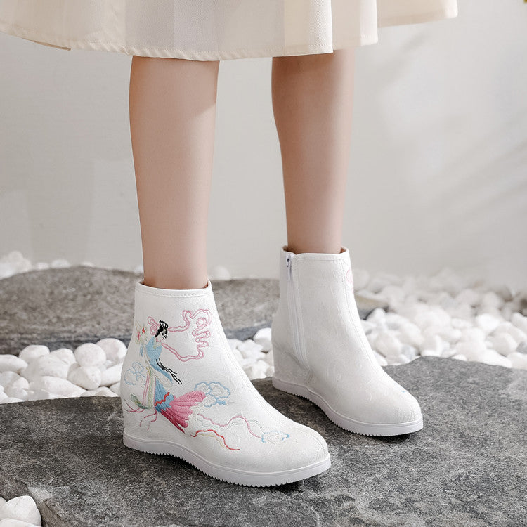 Ethnic Style Embroidered Height Increasing Insole Canvas Shoes Newgew