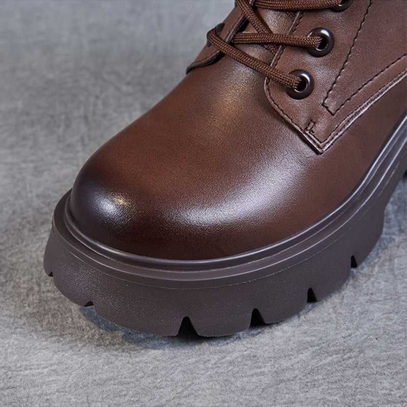 Women Classic Soft Leather Chunky Platform Boots Newgew Shoes